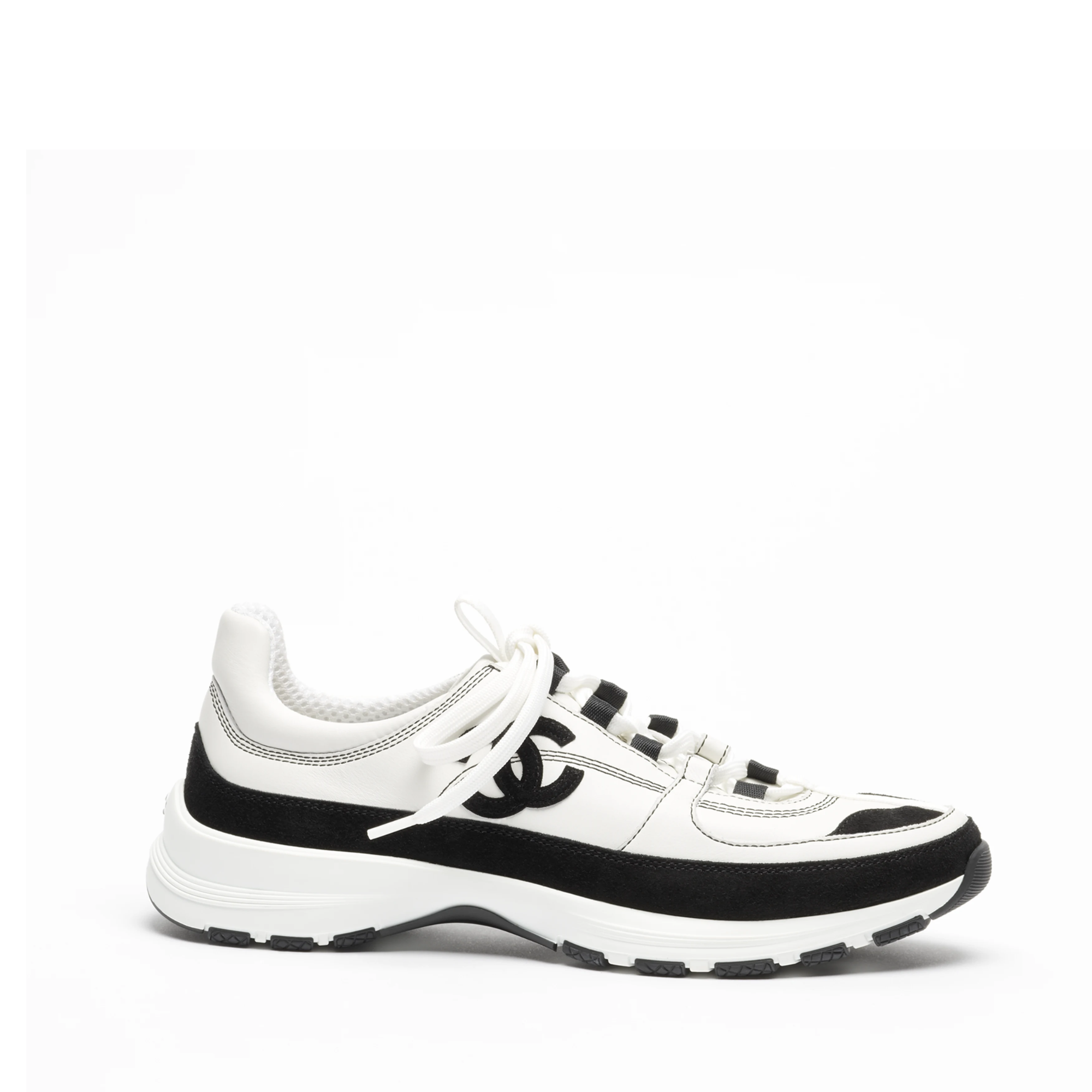 Chanel Lace Up Sneakers White Black