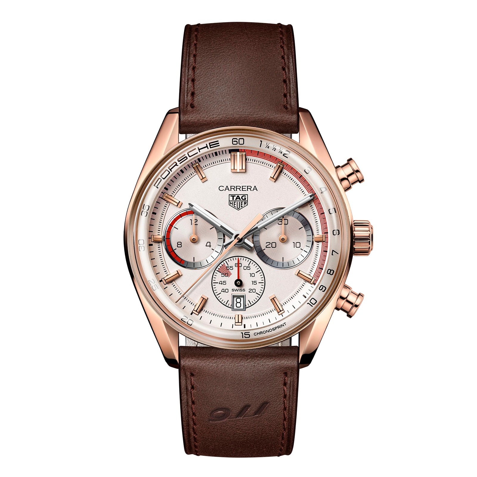 TAG Heuer Carrera Chronosprint X Porsche Special Edition 42mm Mens Watch Beige CBS2040.FC8318