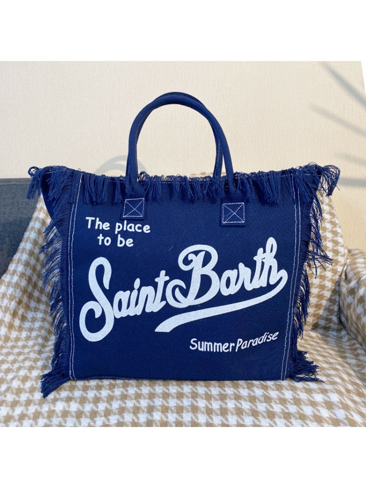 Casual Letter Printed Raged Hem Canvas Tote Bag