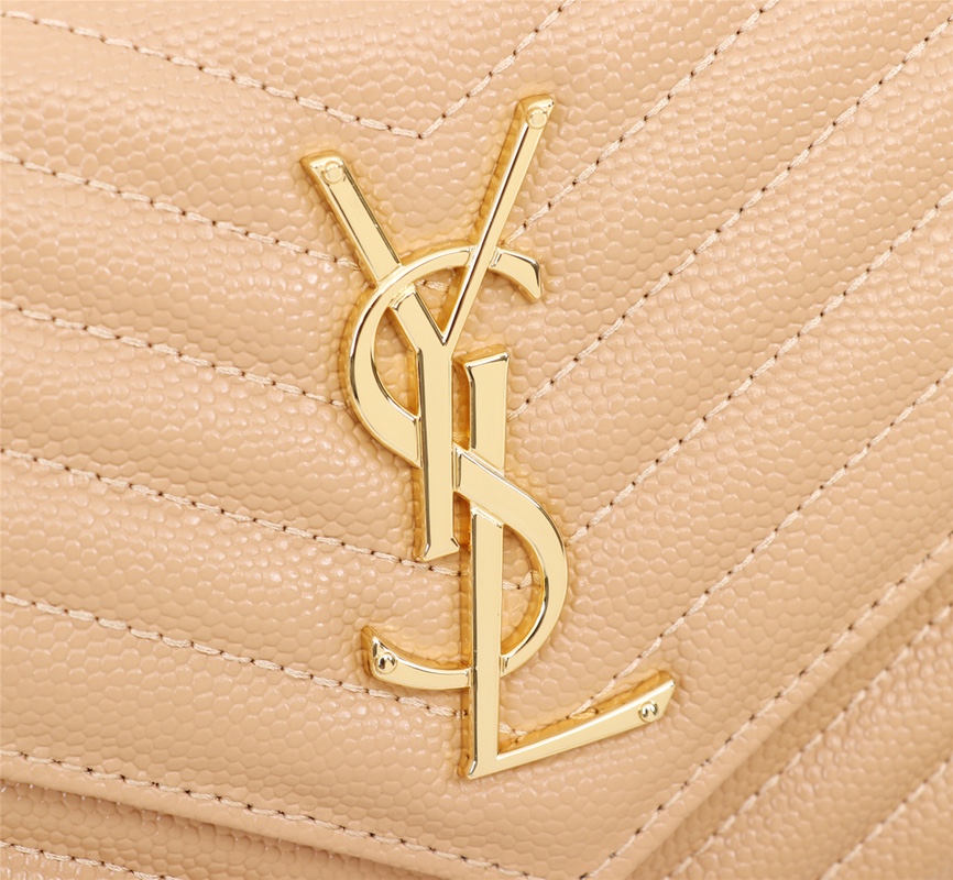 Saint Laurent Cassandre Matelasse Chain Wallet In Grain De Poudre Embossed Beige 22Cm
