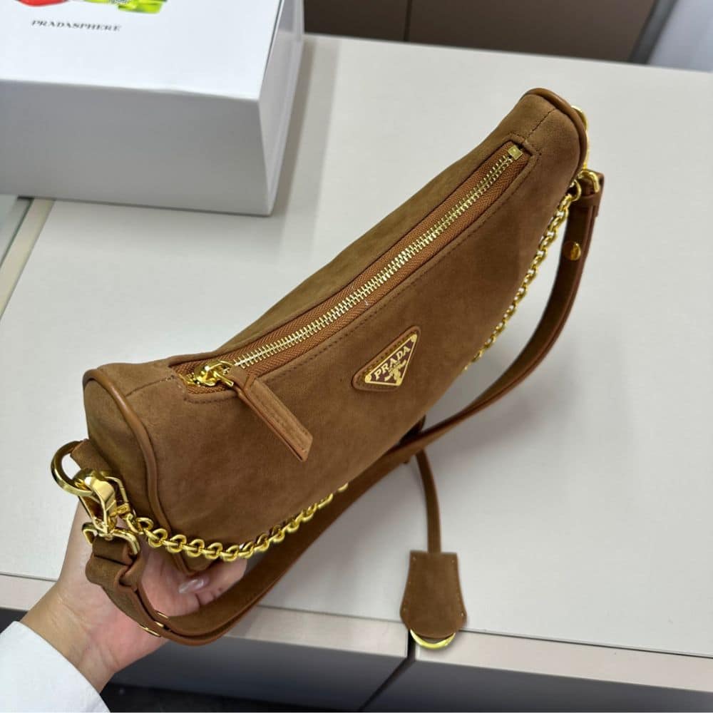 Prada Re Edition Mini Suede Shoulder Bag Brown 28Cm