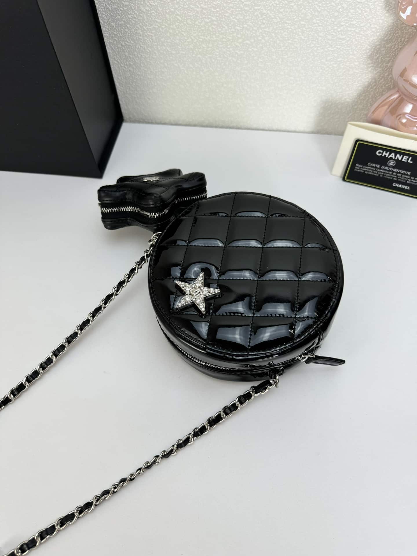 Chanel Round With Charm And Star Coin Purse Black 15Cm