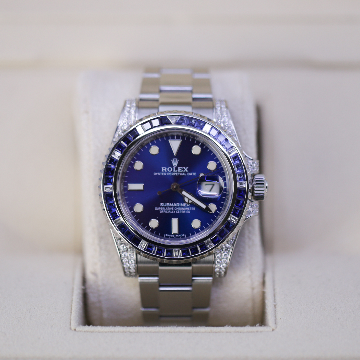 【SUPER CLONE】12A Rolex Submariner 40mm 116610LN Oyster Perpetual Date Aftermarket Dial, Diamond Bezel and Lugs Watch