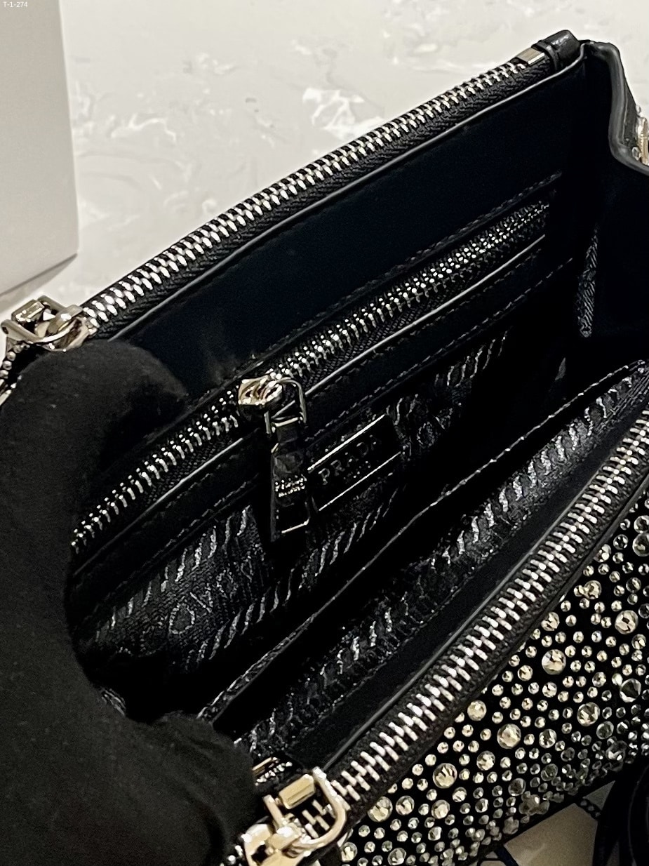 Prada Galleria Satin Mini Bag With Crystals Metal 23Cm