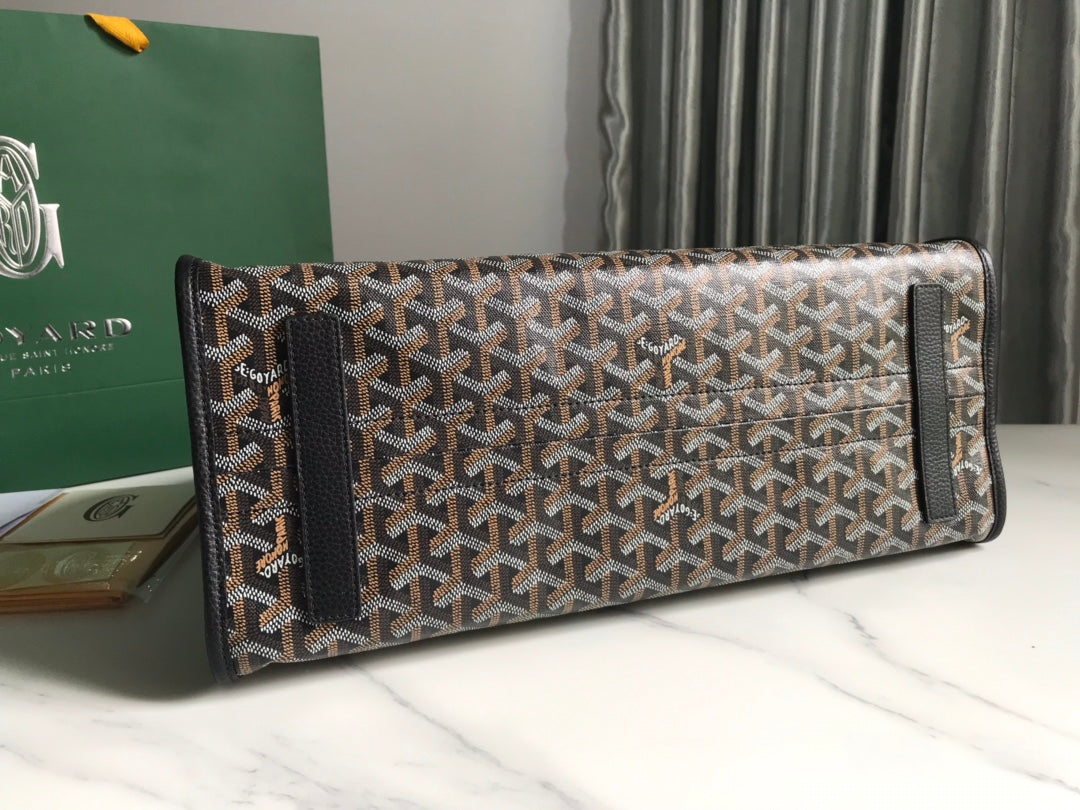 Goyard Hardy Pm Bag 40 Cm Black Goyardine Canvas And Taurillon Leather Trim