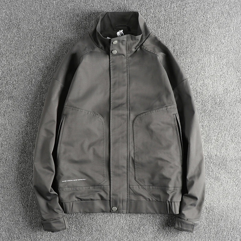 Autumn and winter new simple tooling stand collar jacket men’s retro trend cardigan casual coat