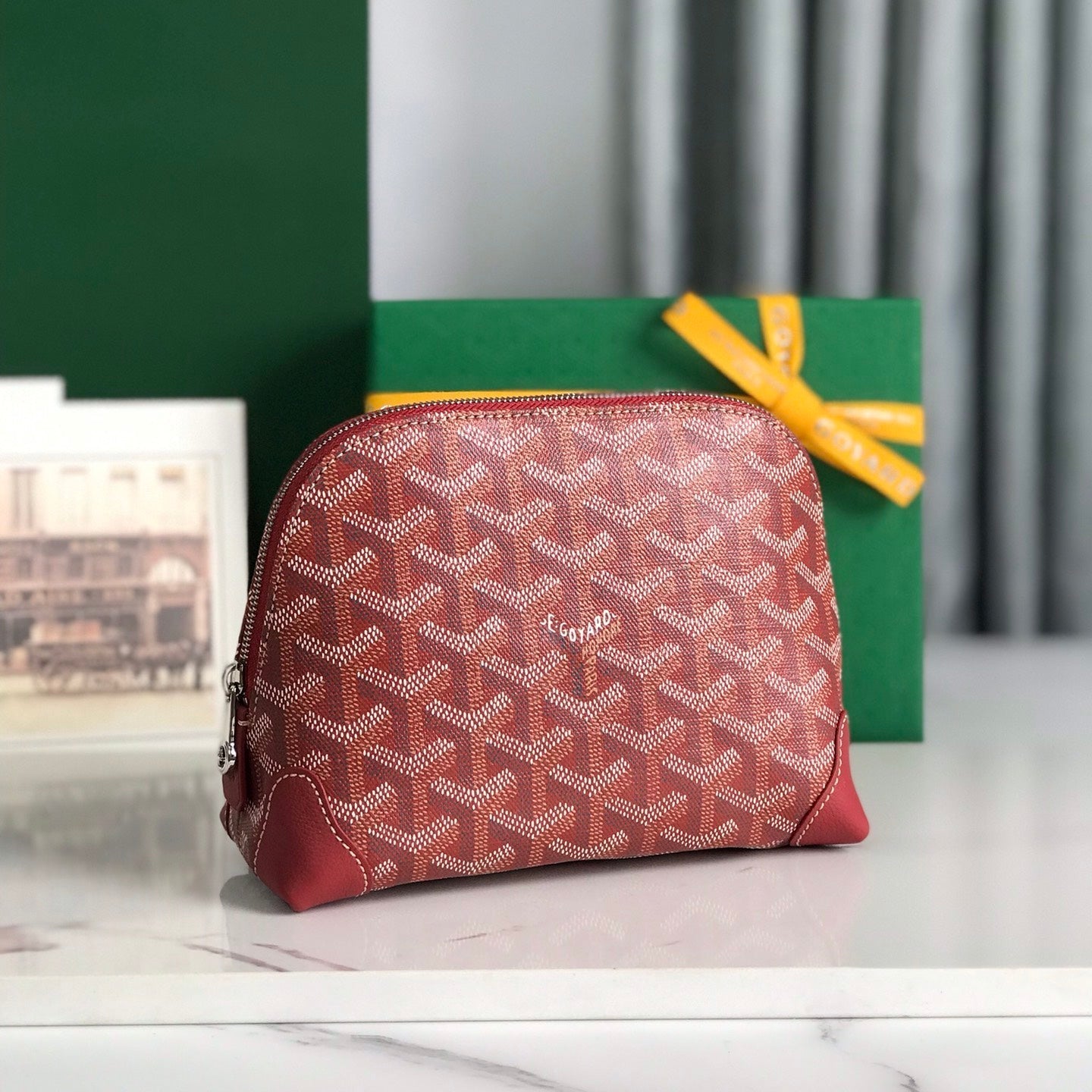 Goyard Vendôme Cosmetic Pouch 17 Cm Classic Red Goyardine Canvas And Calfskin Trim