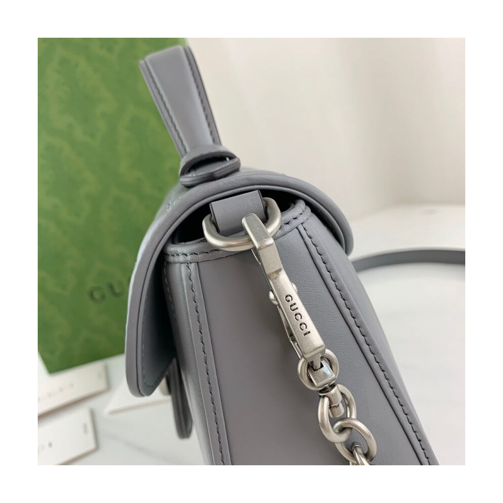 Gucci GG Marmont Grey Matelasse Leather Mini Top Handle Bag