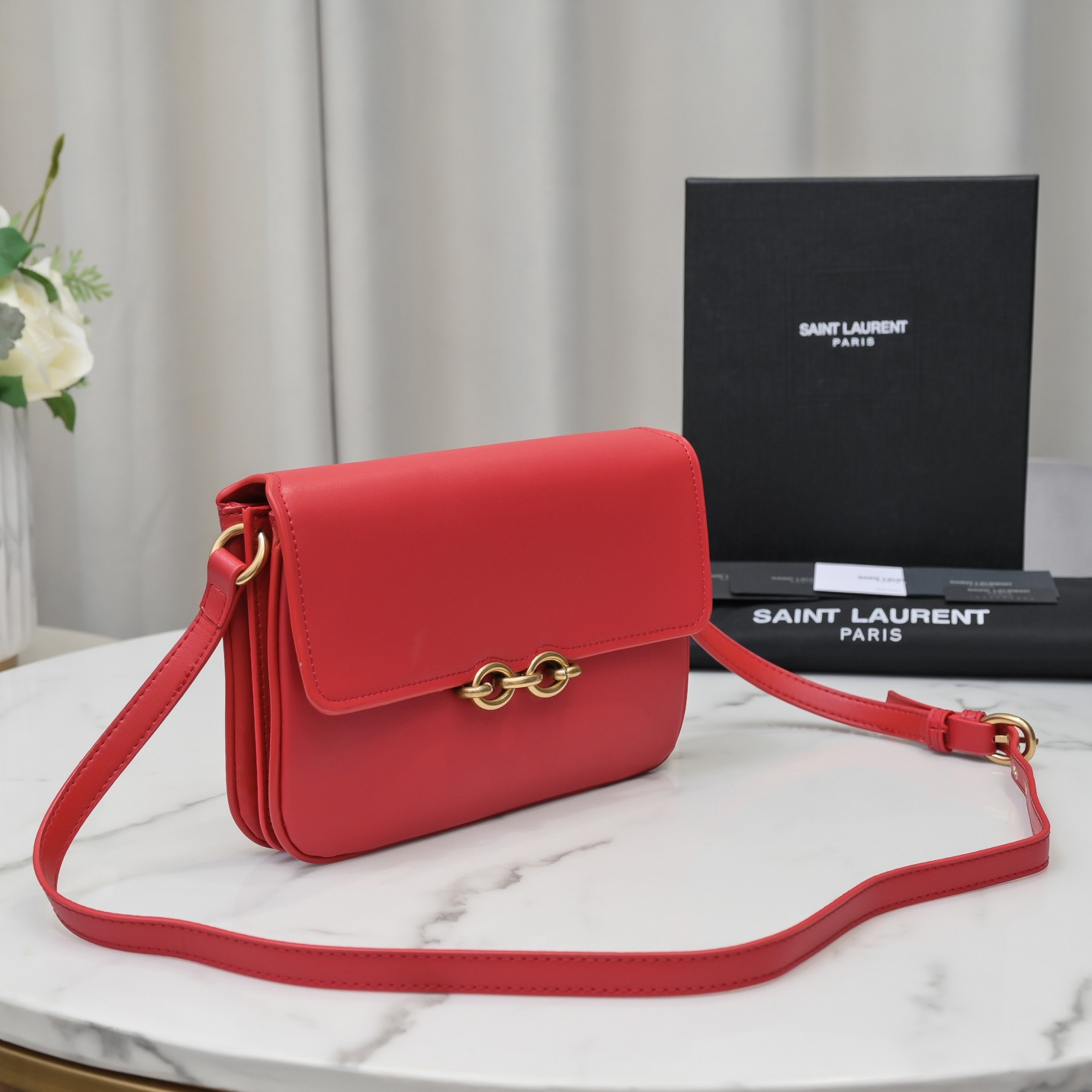 Saint Laurent Le Maillon Satchel In Smooth Leather Red