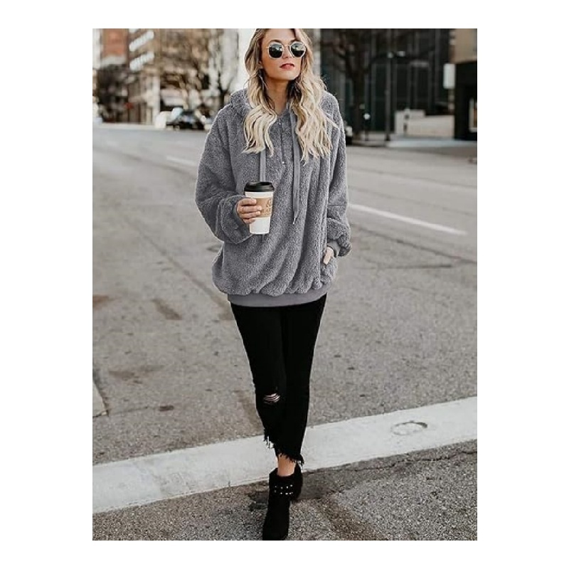 Womens Fuzzy Hoodies Pullover Sport Hoodie Cozy Oversized Pockets Hooded Sweatshirt Athletic Fleece Hoodies