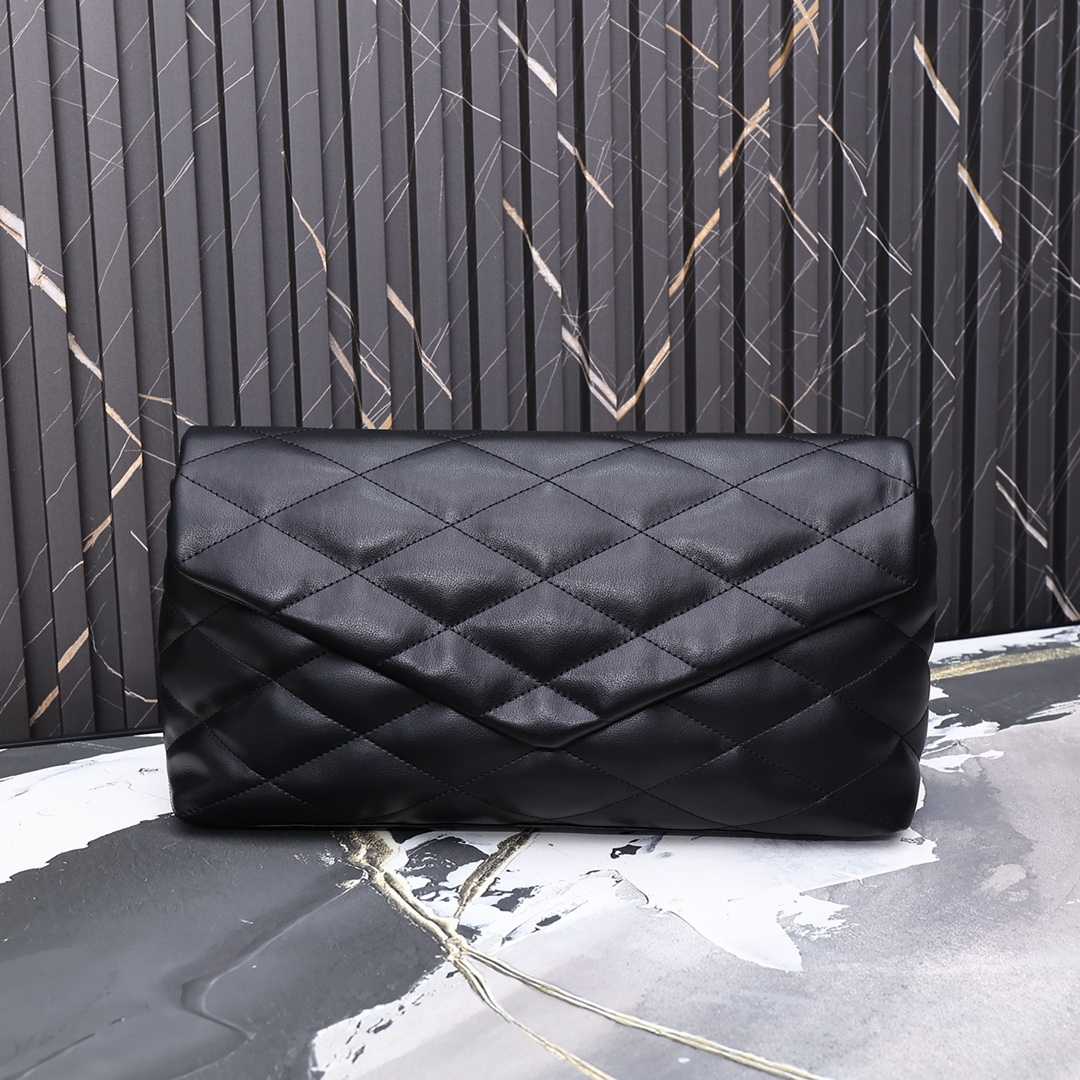Saint Laurent Sade Puffy Leather Envelope Clutch Bag Black