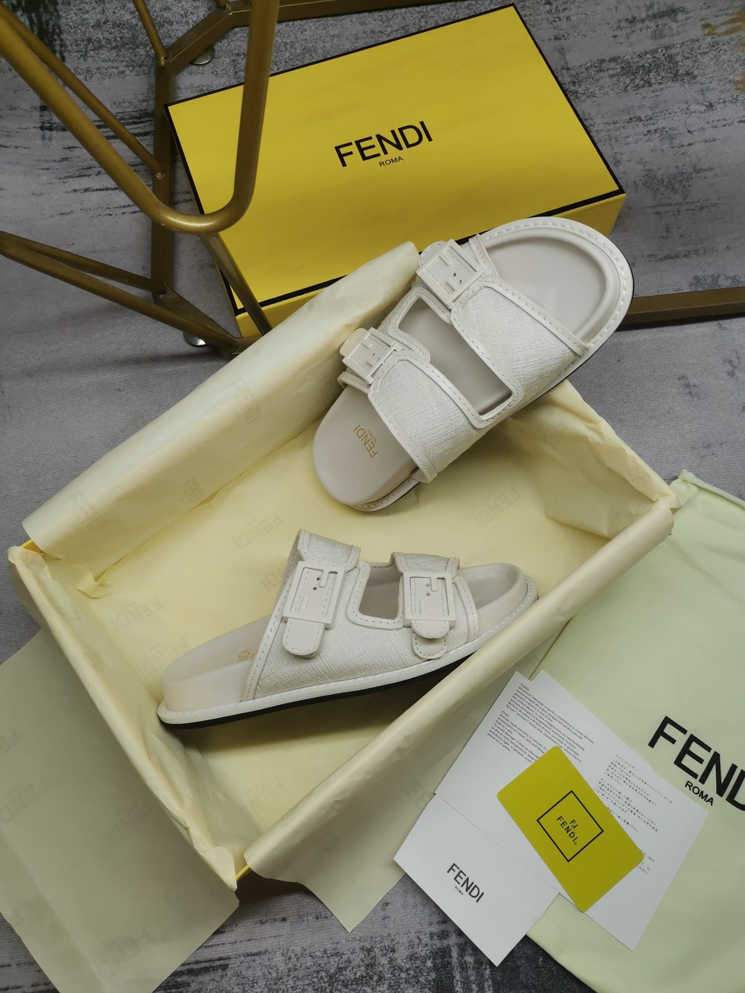 Fendi Feel Slides Unisex Ff Motif Fabric White