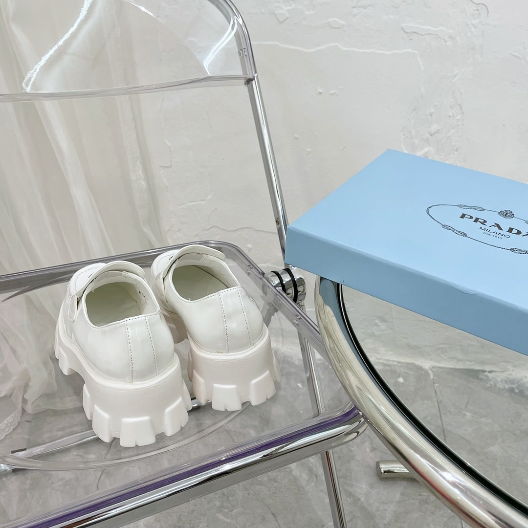 Prada Monolith Brushed White Leather Loafers 2De129B4Lf0009