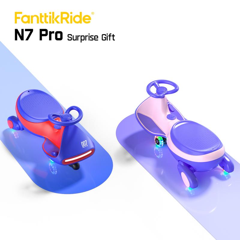 【Regalo  para niños】FanttikRide N7 Pro coche eléctrico 12V, con pedal, batería, CyberWiggle, coche de swing 2 en 1, 2 velocidades, anti vuelco, ruedas intermitentes, Bluetooth, a partir de 3 años, 150 libras,