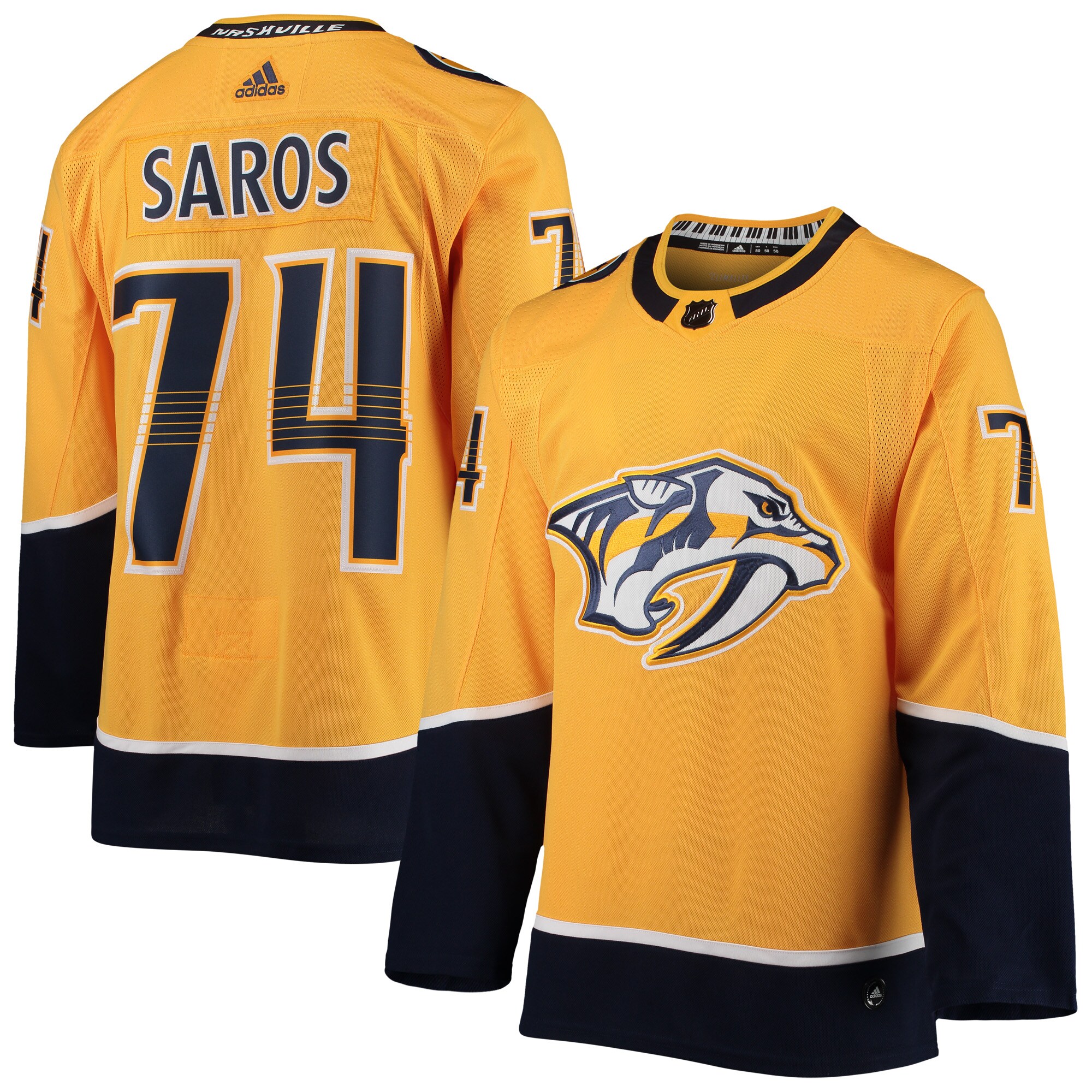 Juuse Saros Nashville Predators adidas Home Authentic Player Jersey – Gold