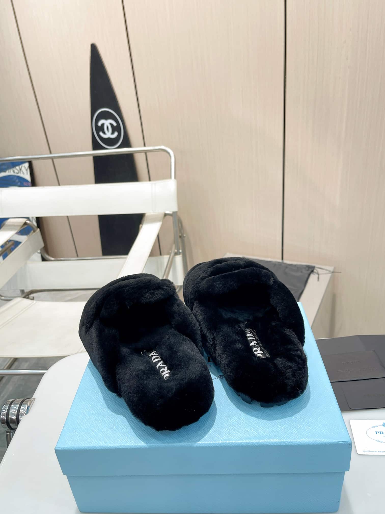 Prada Shearling Sabots Black