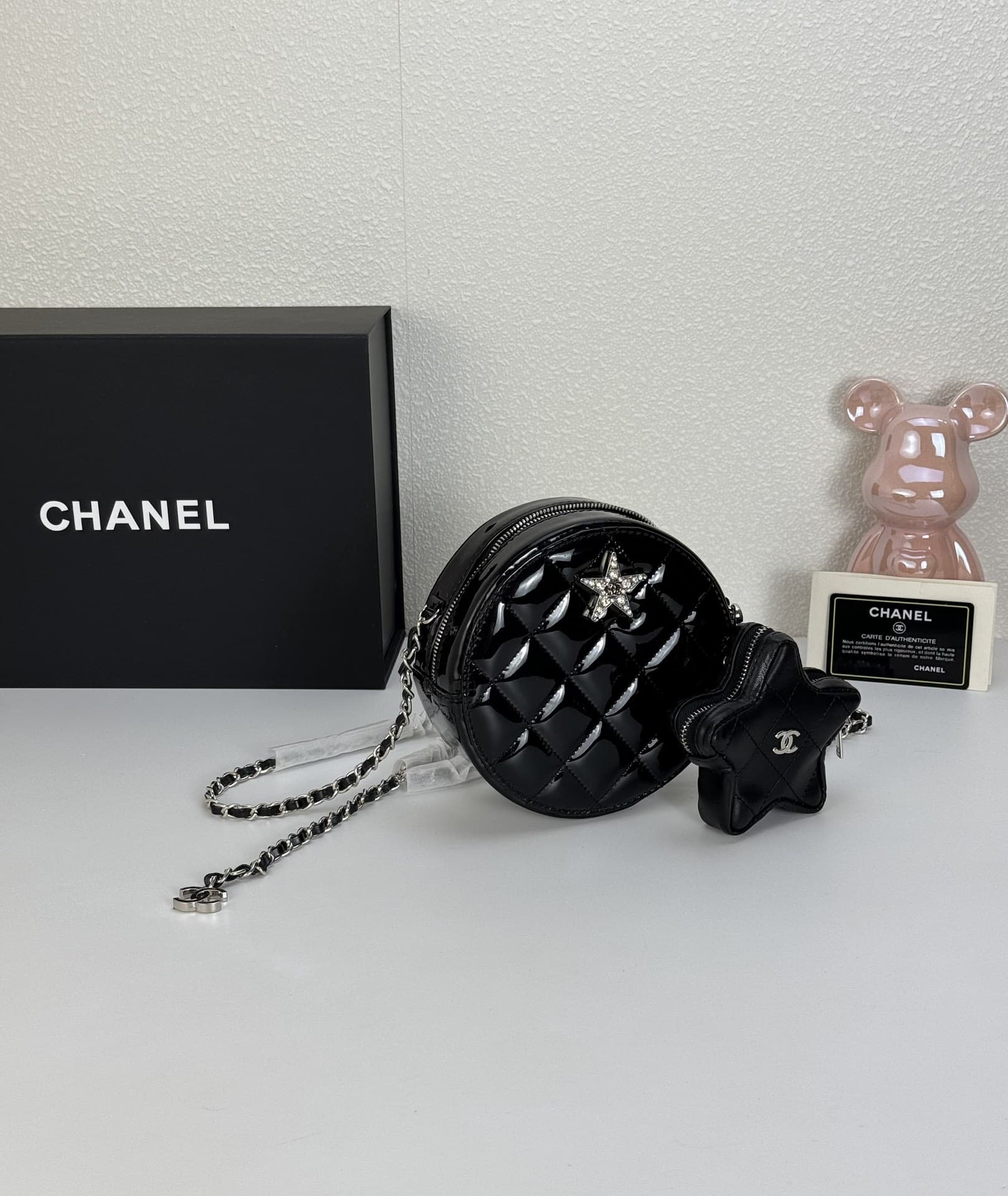 Chanel Round With Charm And Star Coin Purse Black 15Cm