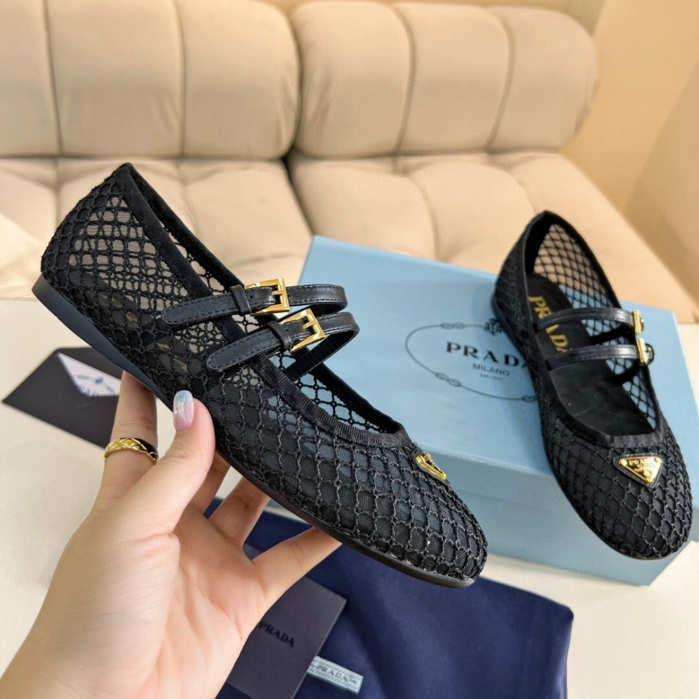 Prada Mesh Fabric Ballerinas Black 1F915N 099 F0002 F 005