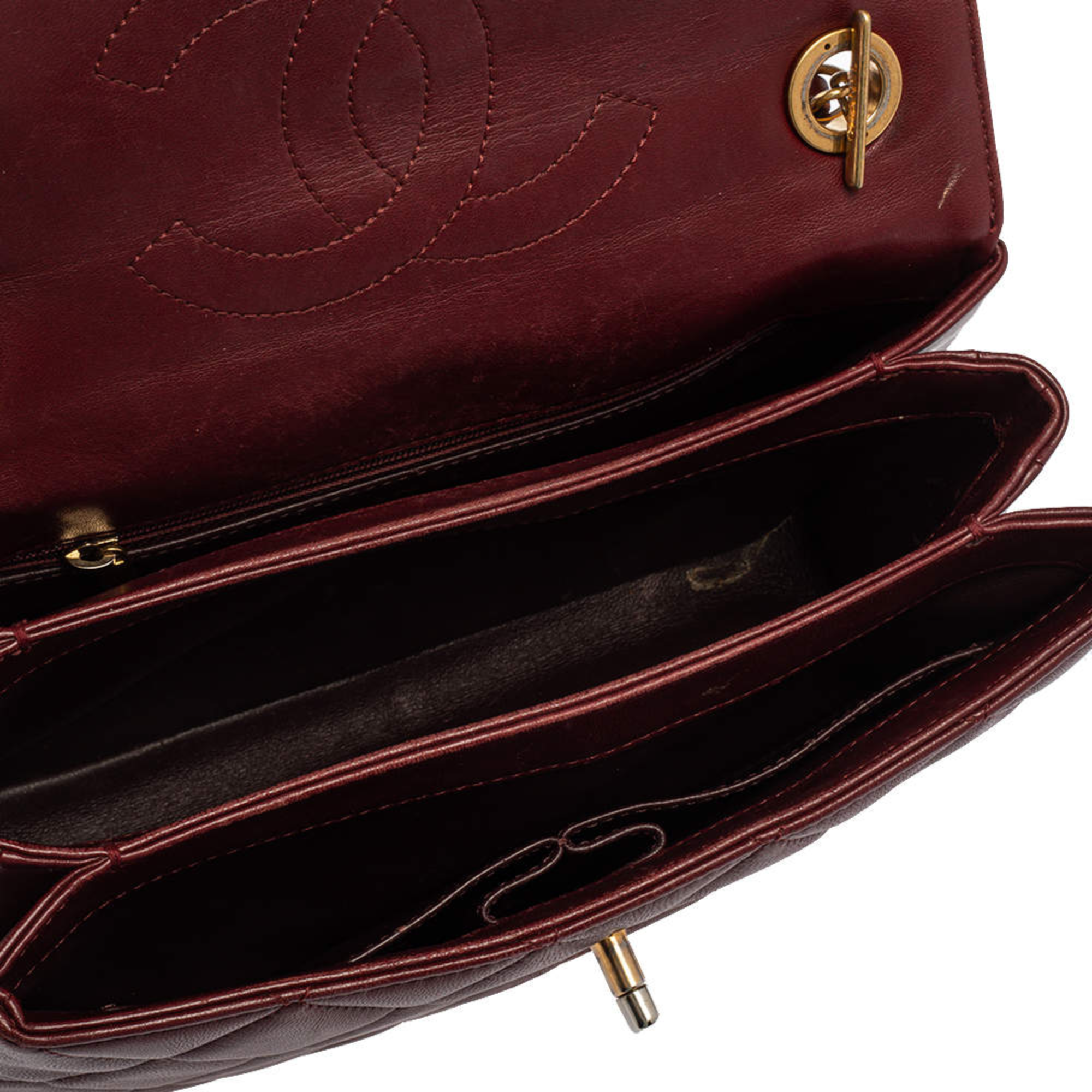 Chanel Flap Bag With Top Handle Burgundy 25Cm/9.8in