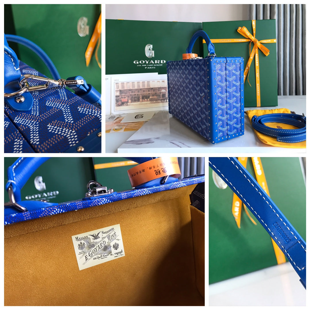 Goyard Grand Hôtel Trunk Bag 24.5cm Blue Goyardine Canvas And Calfskin