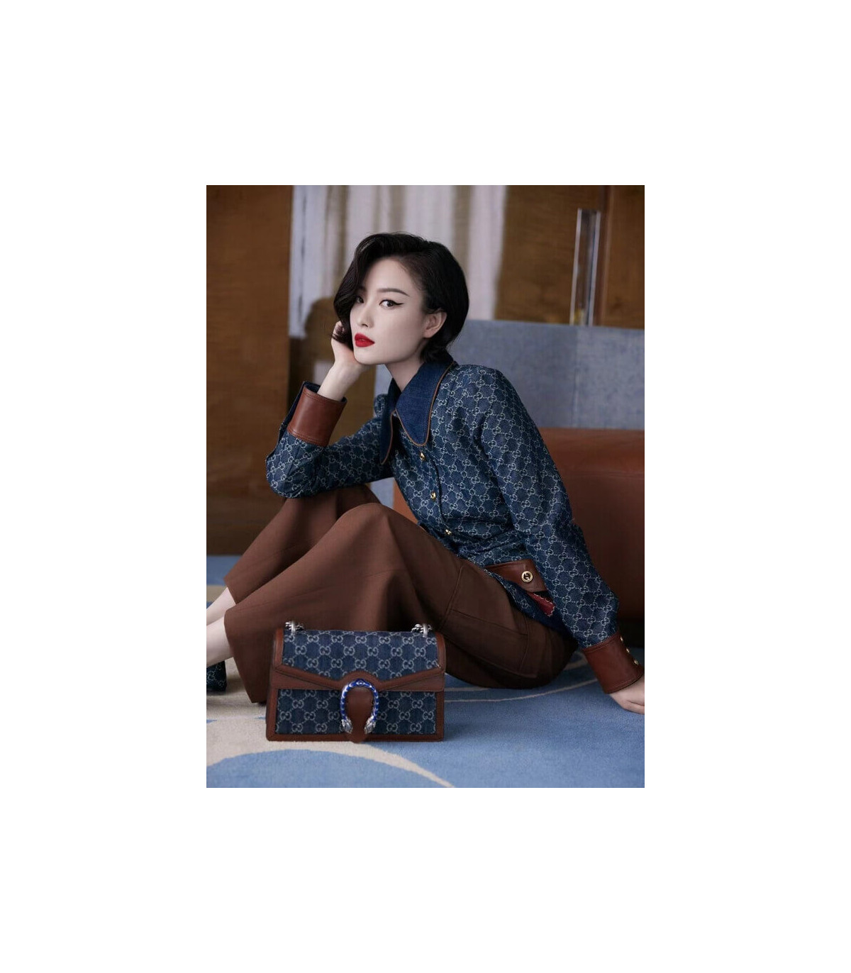 Gucci Small Dionysus Shoulder Bag in Blue Jacquard Denim 28cm