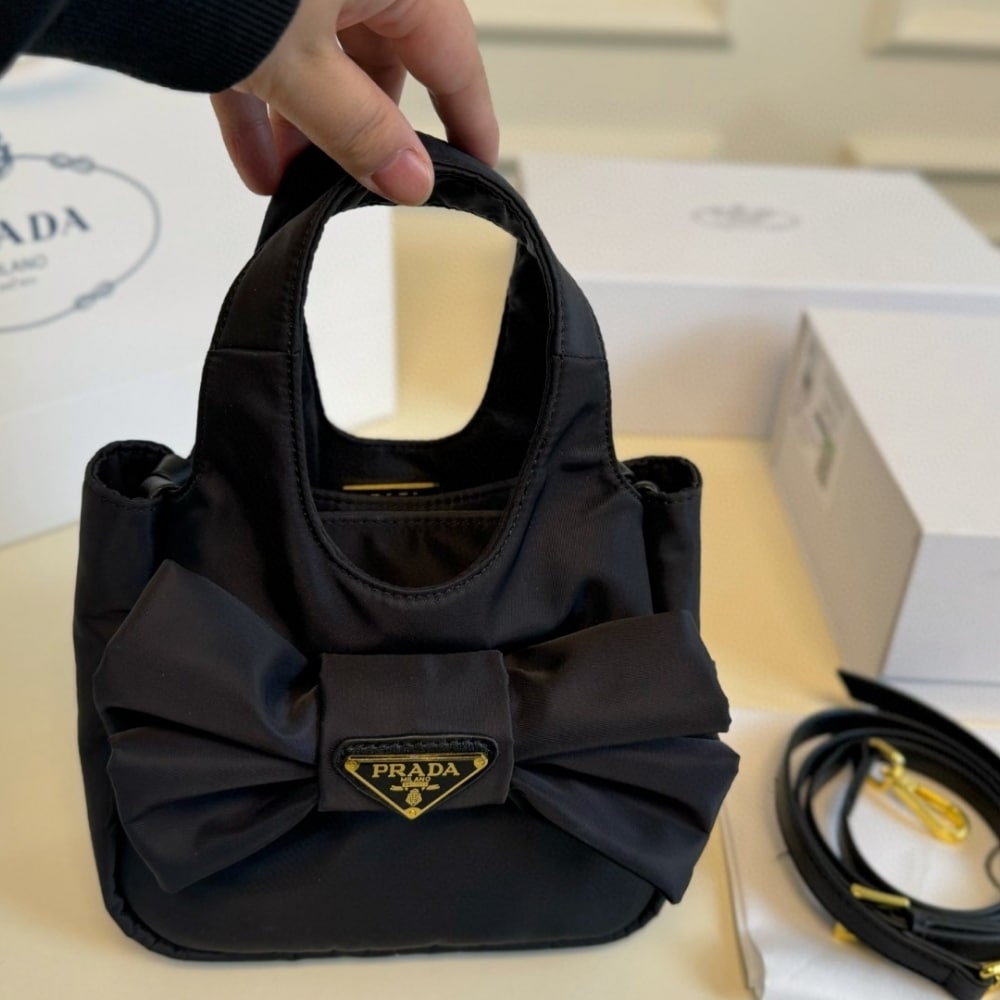 Prada Padded Re Nylon Mini Bag With Bow Black 19Cm