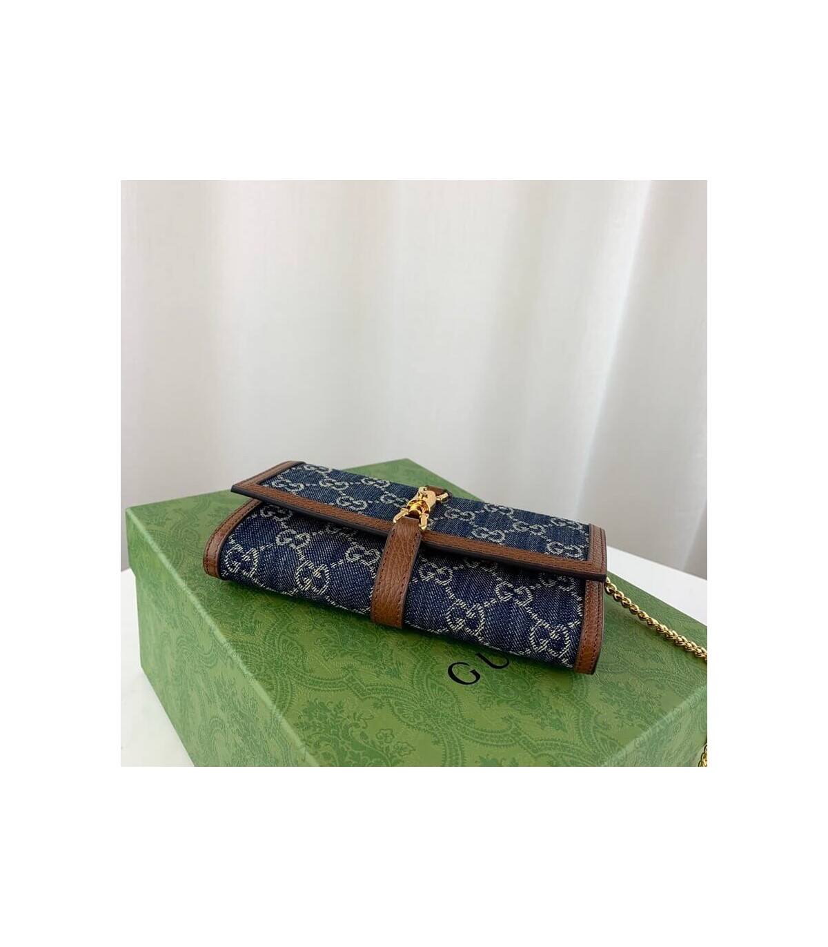 Gucci Jackie 1961 Chain Wallet in Blue Denim 19cm