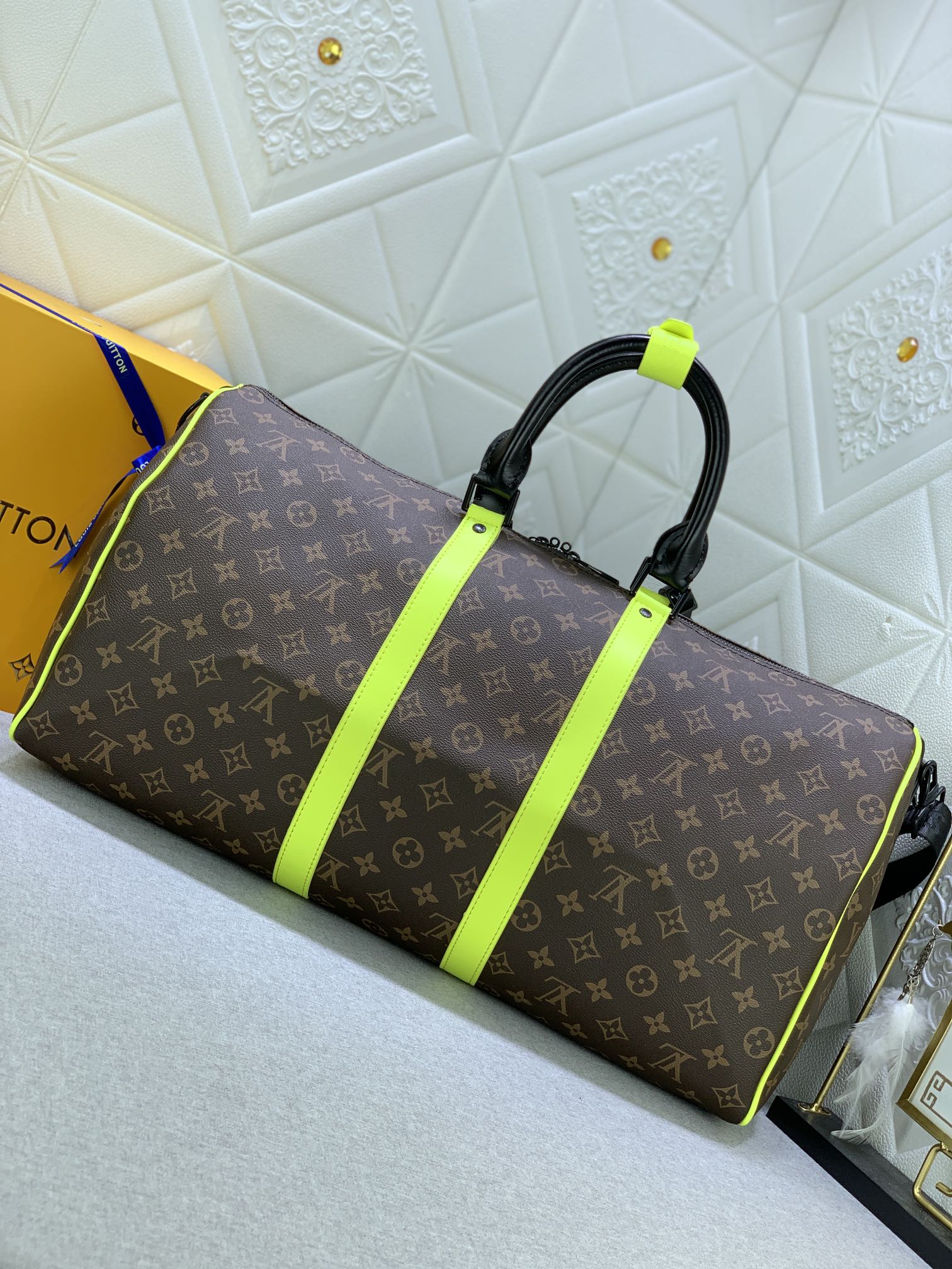 Louis Vuitton Keepall Bandouli Re 50 Brown And Chartreuse Macassar Canvas M45866