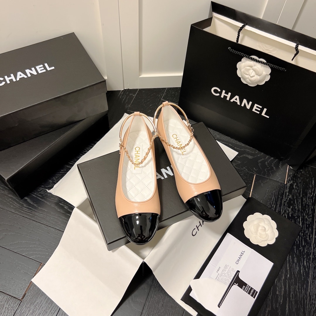 Chanel Interlocking Cc Logo Ballet Flats Black Pink