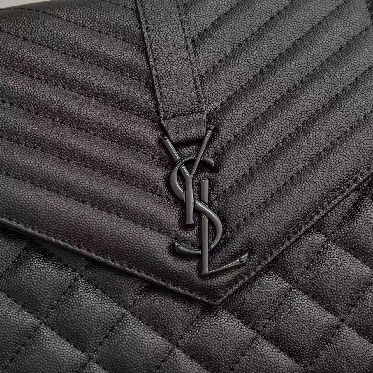 Saint Laurent Envelope Large Bag In Mix Matelassé Grain De Poudre Embossed Leather Black 31Cm 600166Bow981000