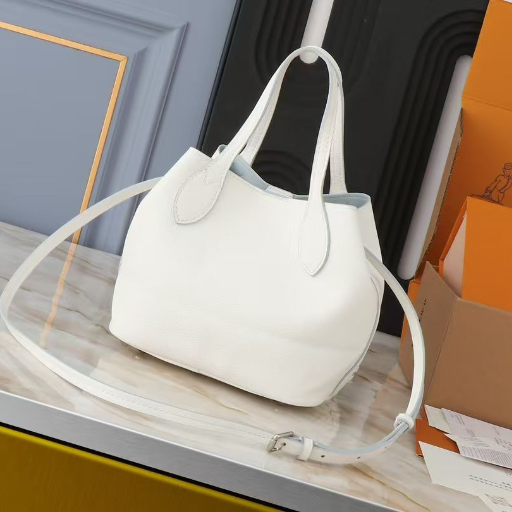 Louis Vuitton Blossom Mahina Bag With Lv Circle Motif White 23Cm