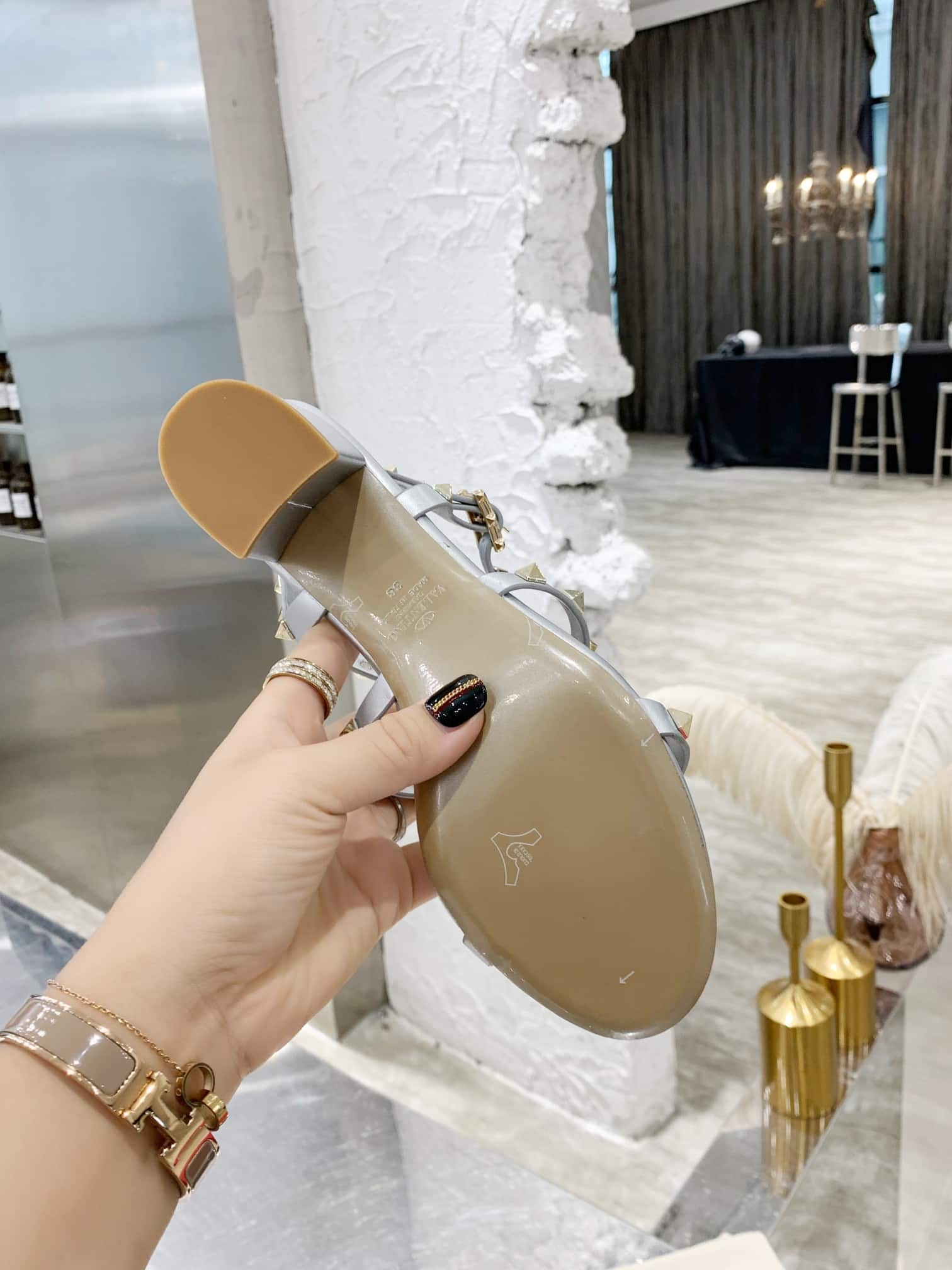 Valentino Garavani Rockstud Leather Sandals Silver
