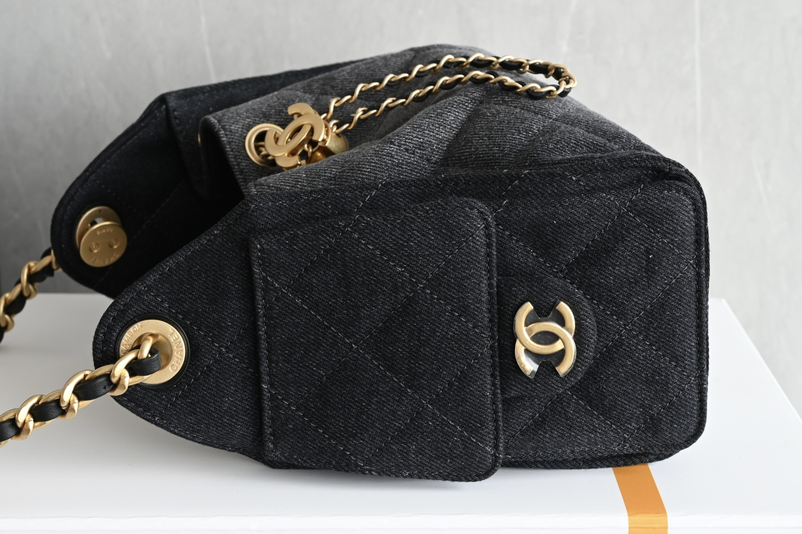 25 Mini Handbag (AS5631) in Black Washed Denim with Antique Gold-Tone Hardware