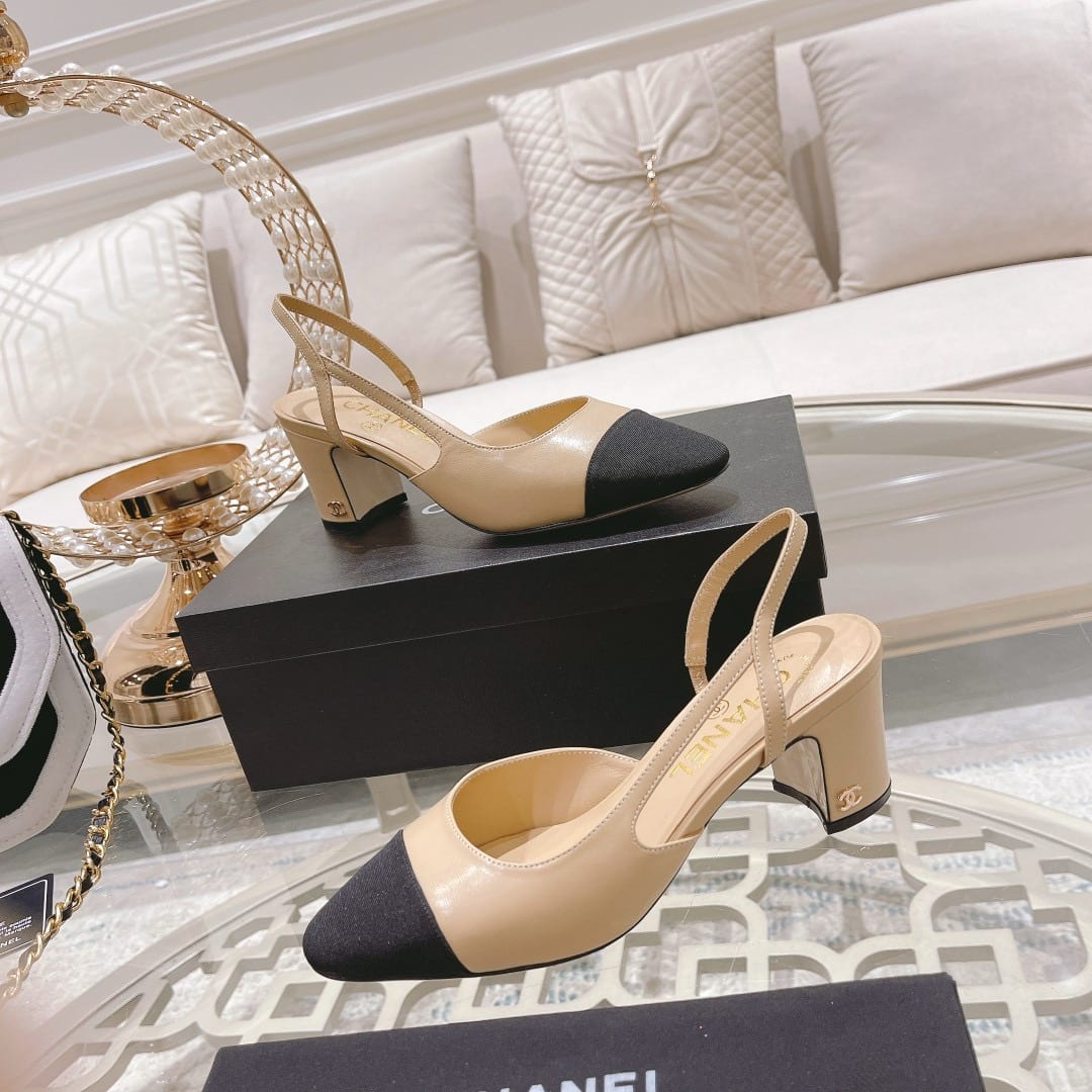 Chanel Slingbacks Grosgrain Beige & Black G31318 Y50006 C8378