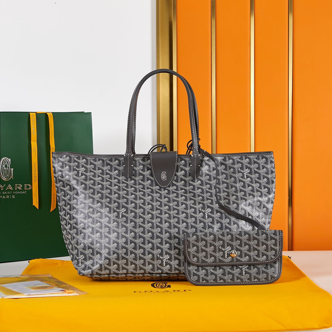 Goyard Saint Louis Pm 34Cm Grey Canvas Chevroches Calfskin