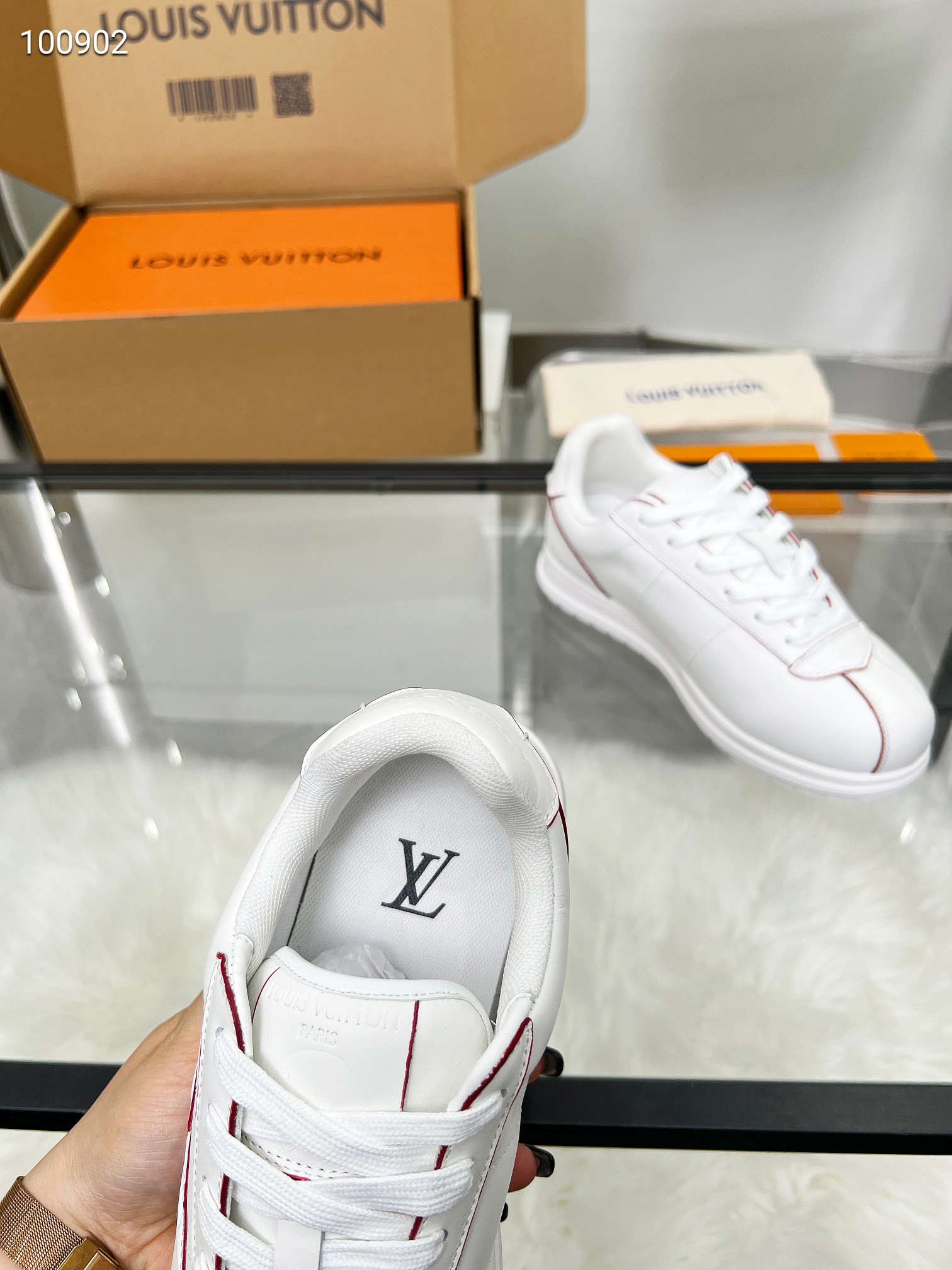 Louis Vuitton LV White Sneakers with Red Stitching – Women’s Shoes