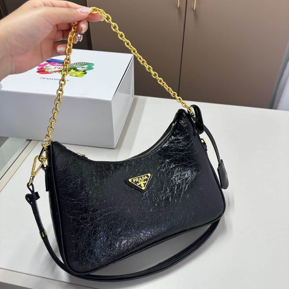 Prada Re Edition Mini Bag In Naplak Patent Leather Black 28Cm