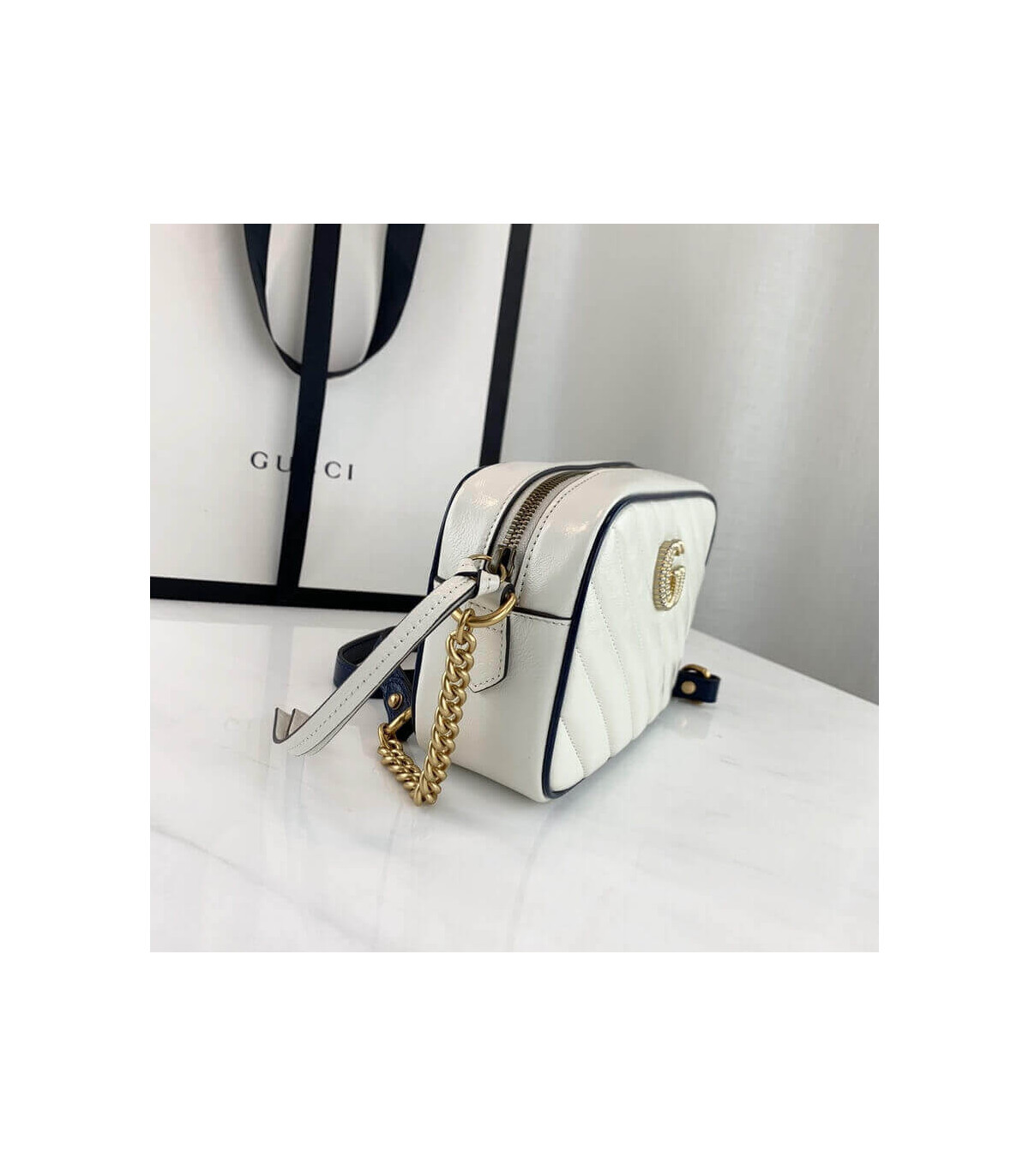 Gucci Diagonal GG Marmont Mini Bag White/Blue