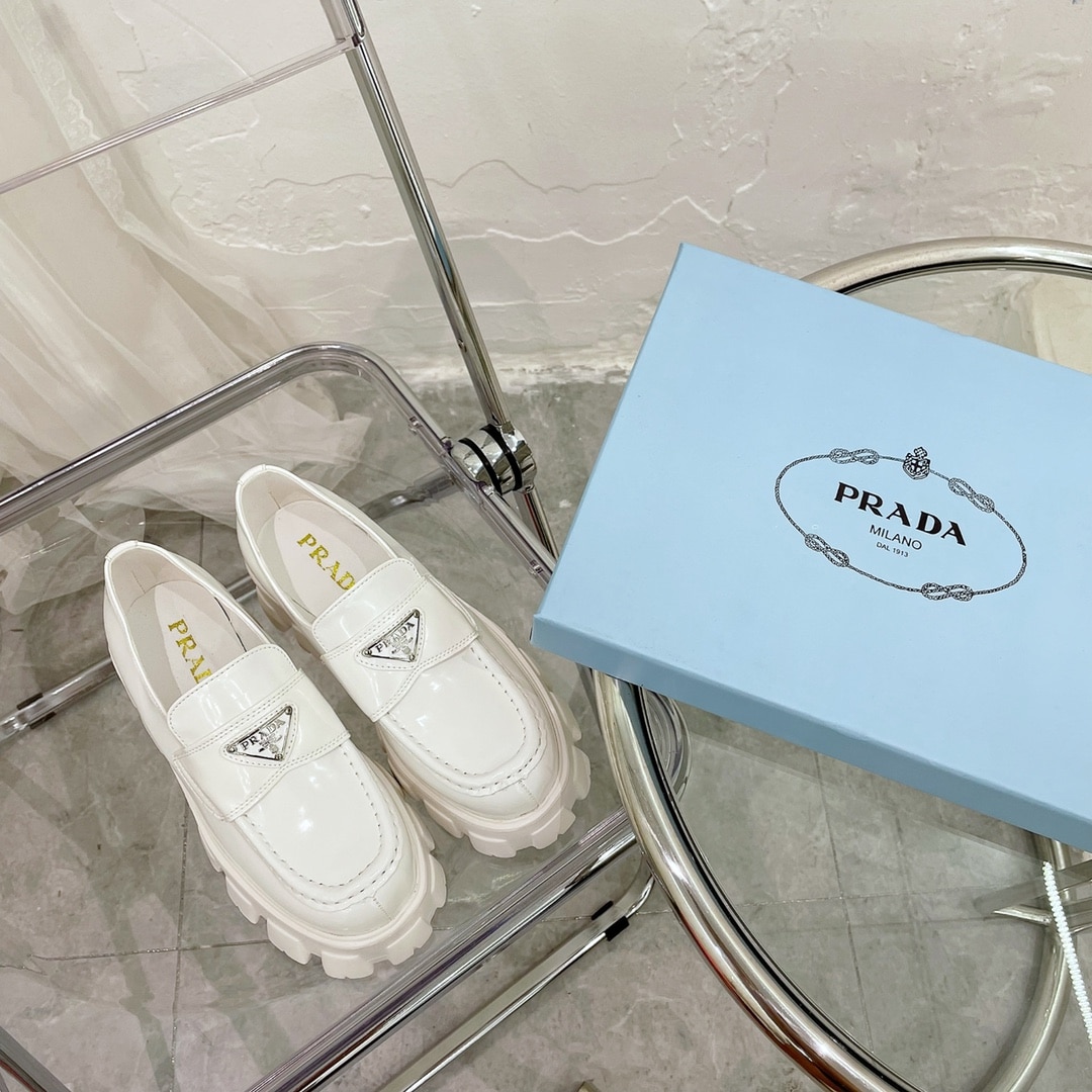 Prada Monolith Brushed White Leather Loafers 2De129B4Lf0009