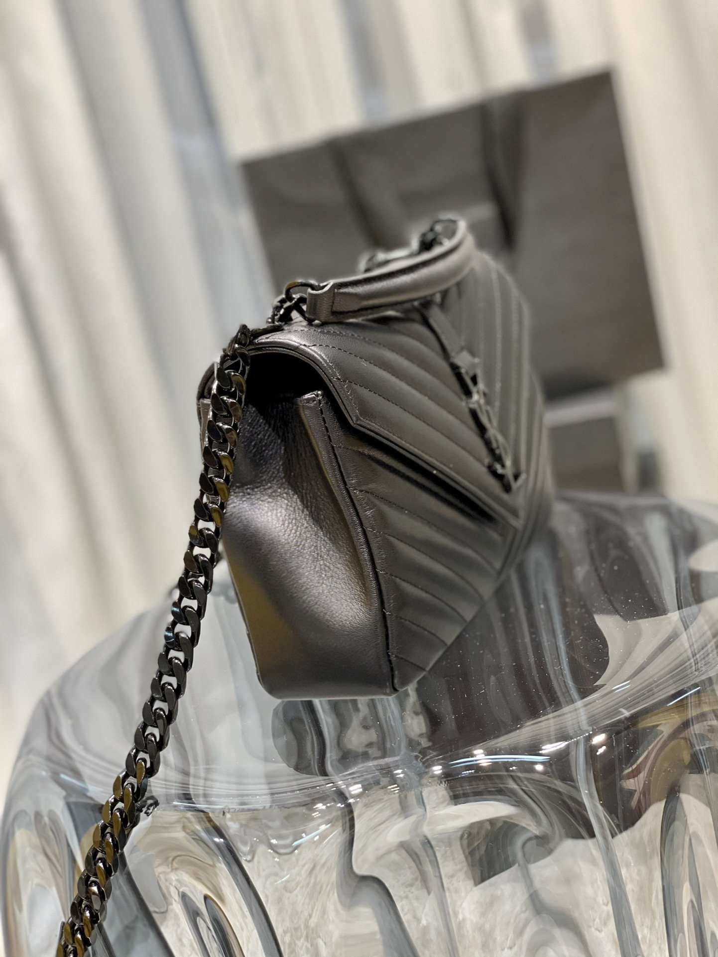 Saint Laurent College Medium Chain Bag In Quilted Leather Black Noir 24Cm