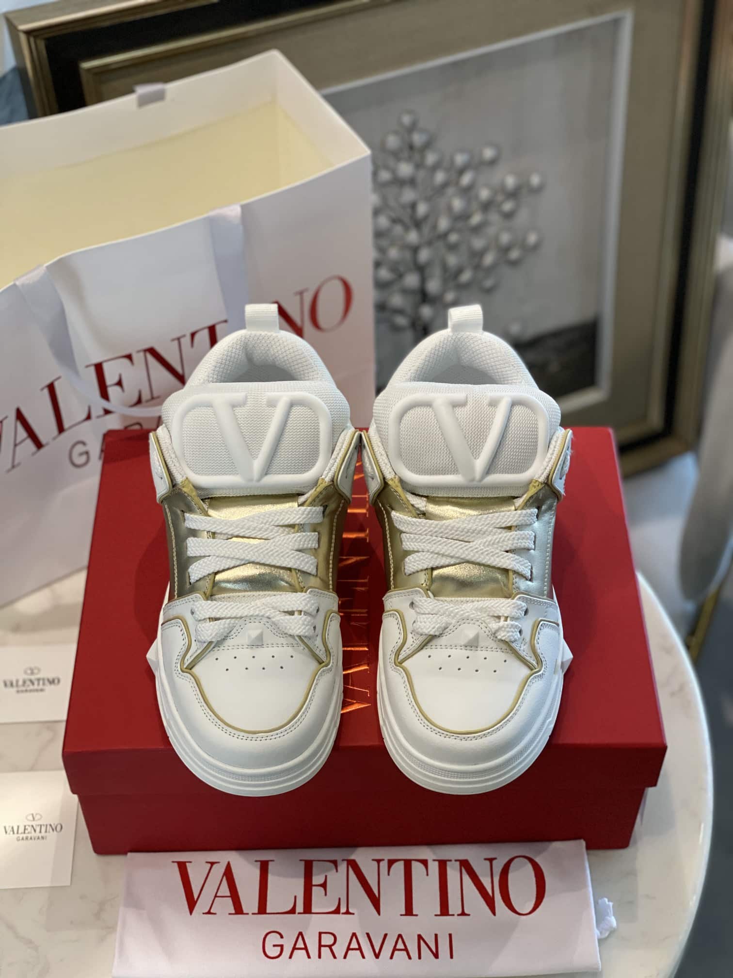 Valentino Garavani Open Skate Sneakers White And Gold