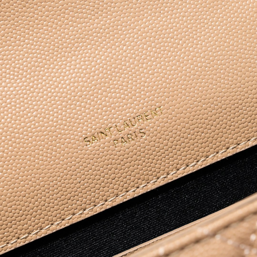 Saint Laurent Envelope Matelassé Grain De Poudre Dark Beige 24Cm