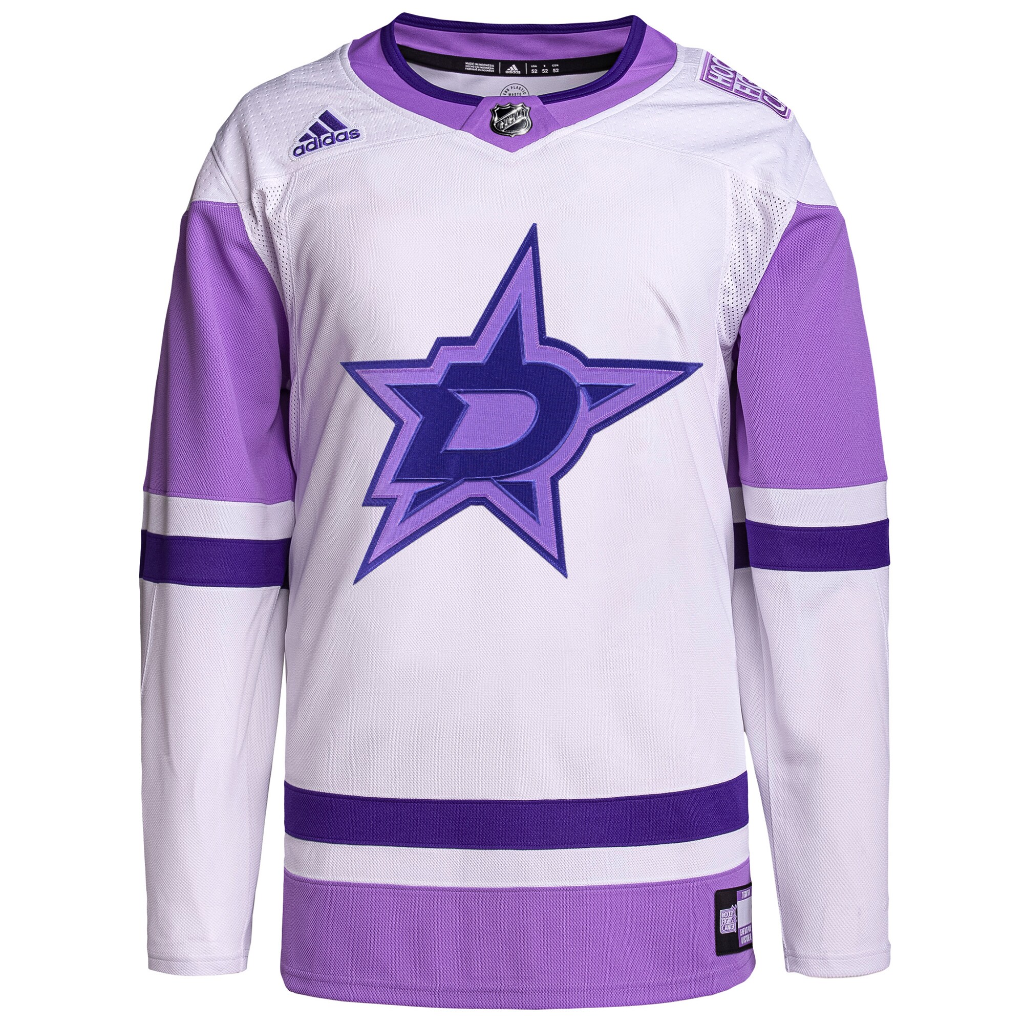 Dallas Stars adidas Hockey Fights Cancer Primegreen Authentic Blank Practice Jersey – White/Purple