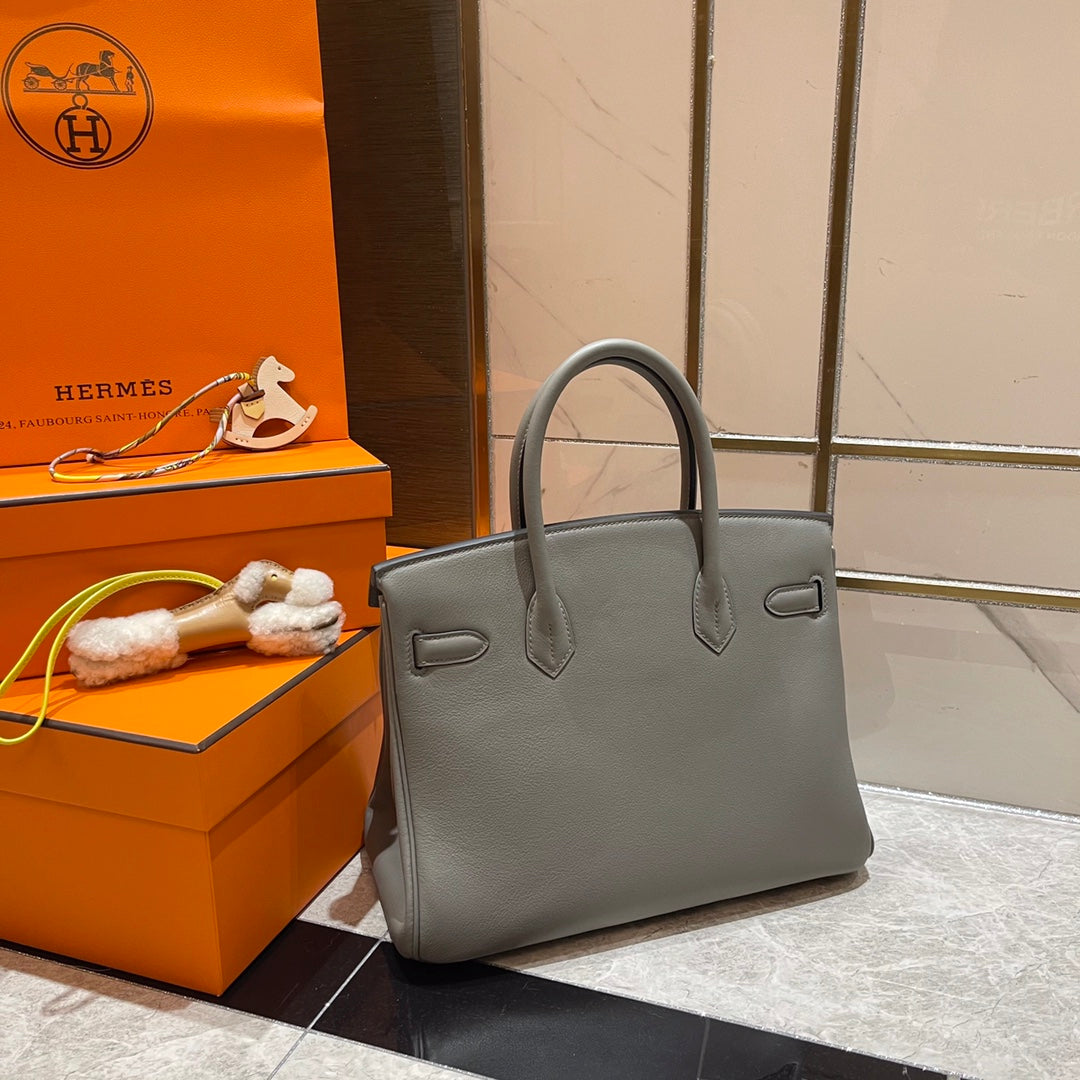 Hermes Birkin 30Cm Grey Swift Leather Gold Hardware