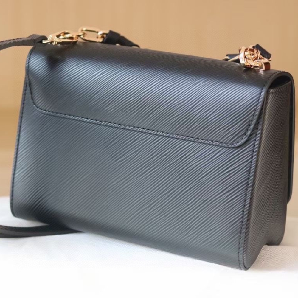 Louis Vuitton Twist Mm Cowhide Leather Handbag Black 23Cm