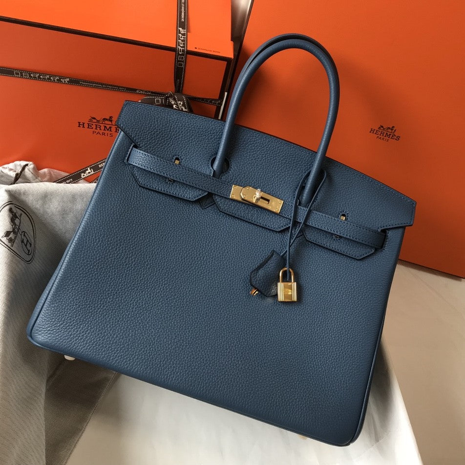 Hermes Birkin 35Cm Dark Blue Togo Leather Gold Hardware