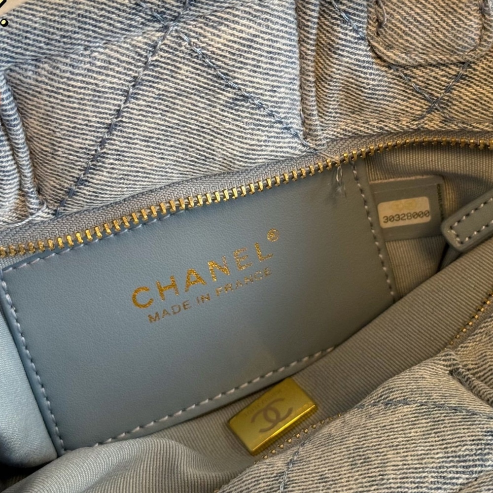 Chanel Mini Bow Bag Washed Denim And Gold Tone Metal Blue 21Cm