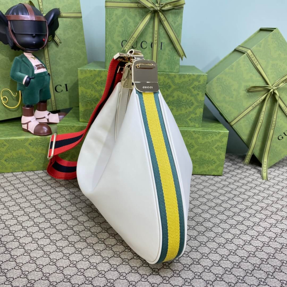 Gucci White Leather Attache Medium Shoulder Bag