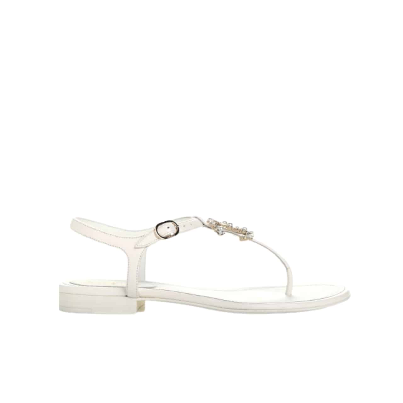 Chanel Gold Pearl Cc Logo Thong Sandals White