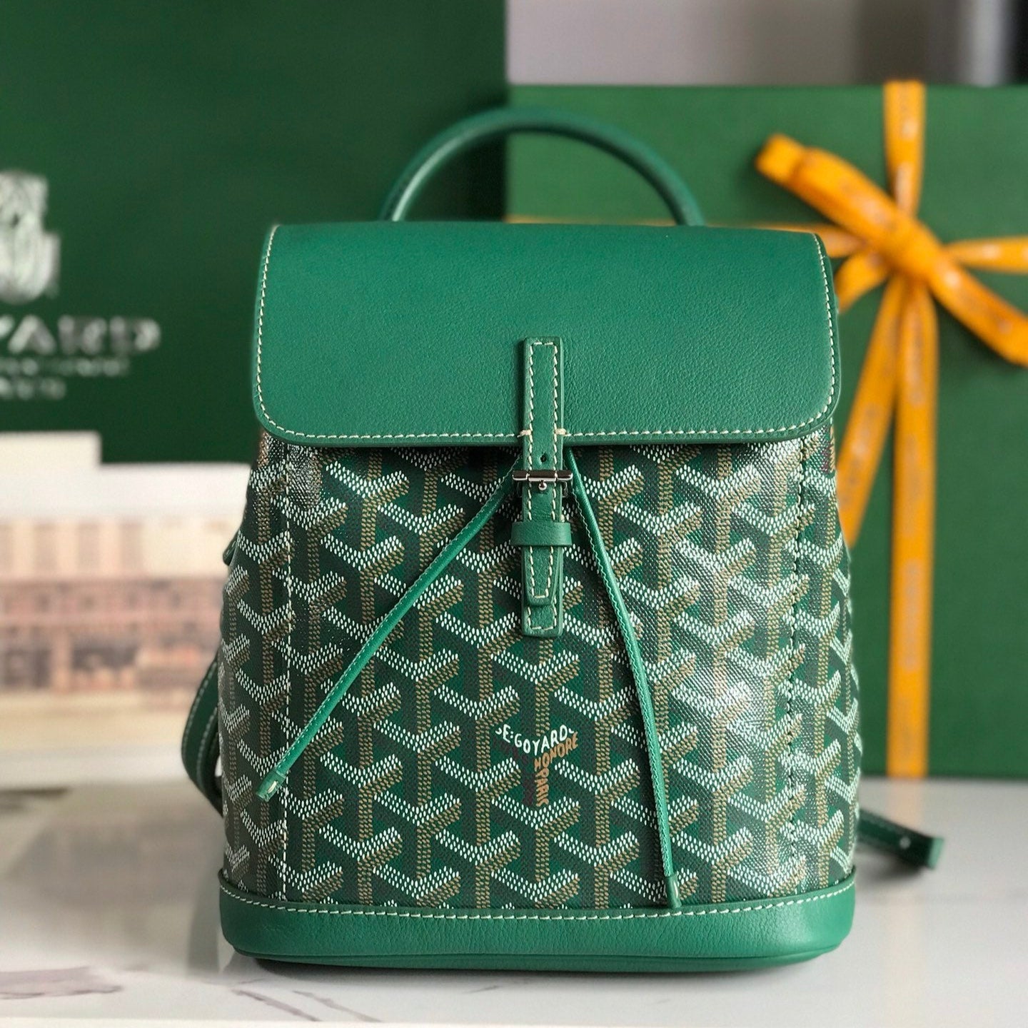 Goyard Alpin Mini Backpack 21 Cm Green Lambskin And Goyardine Canvas